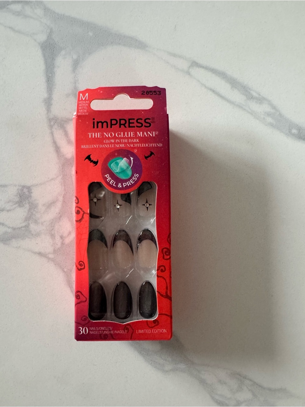 imPRESS Press-On Nails in Black Crescent Tip